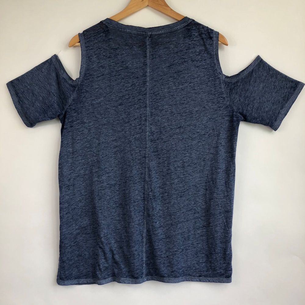 Seven7 Cold Shoulder T-Shirt Top Blouse Large Blue - Picture 7 of 7